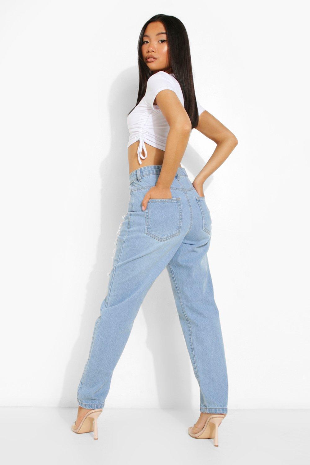 Petite ripped best sale mom jeans